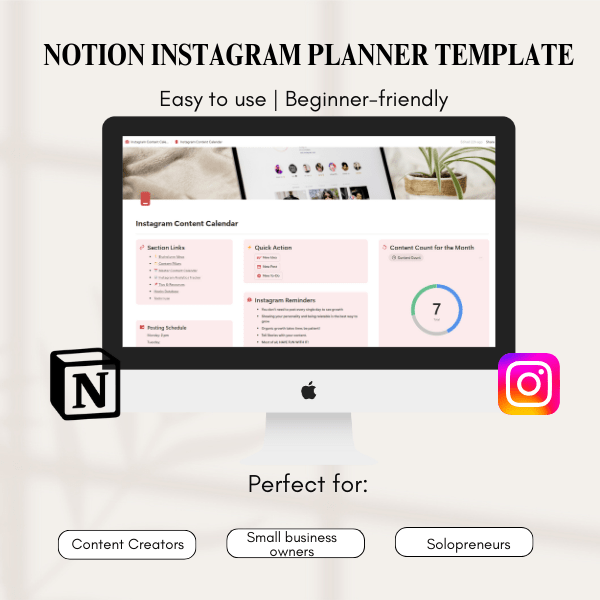Notion Template Instagram Planner for Content Creators and Small Businesses